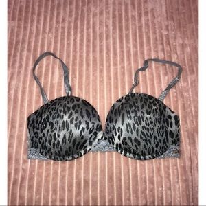 PINK gray/black cheetah super push up bra